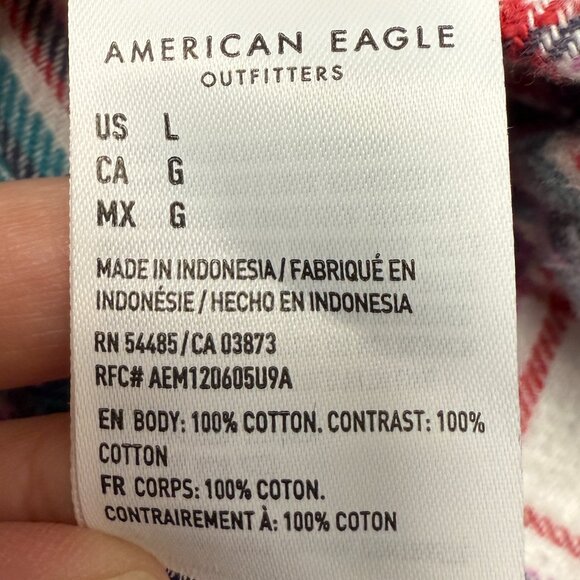 EUC‎ Women's AMERICAN EAGLE Patchwork Super Soft Flannel Button Down | Size L - Picture 9 of 11